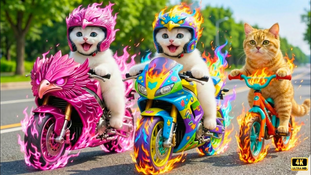Action Mama Cats: Cinematic Adventures Cute Meows | Real Life Mama Cat Sells Apple Milk For A Bike