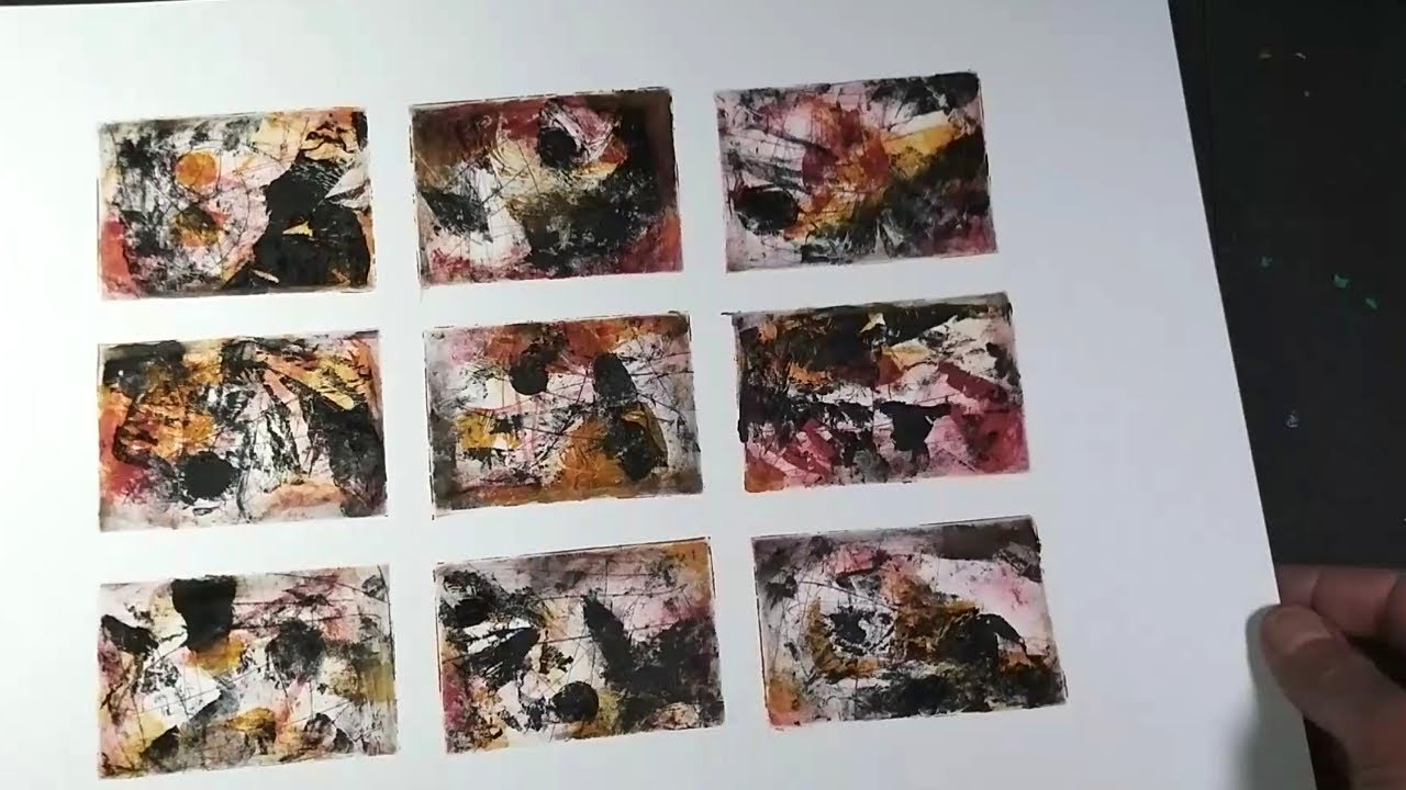 Monoprinting 9 panels 3 colours fast drying oil paint