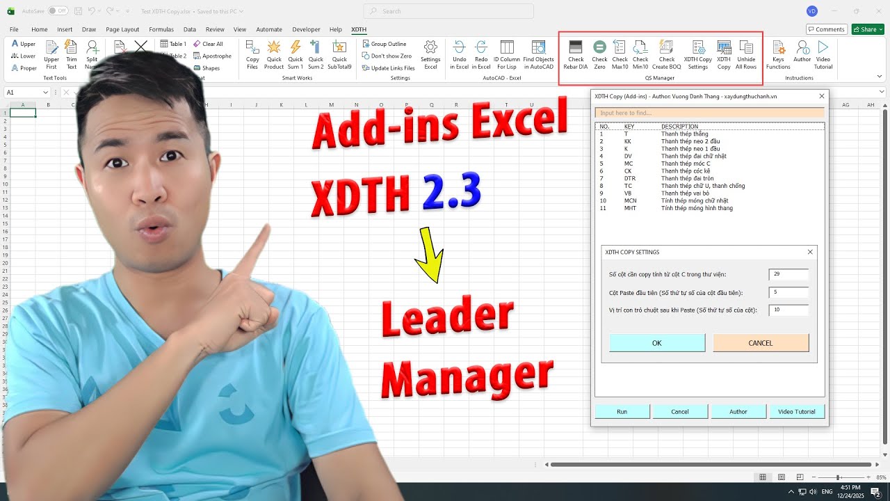 Add-ins Excel XDTH 2.3 - Triệt tiêu mọi sai số công thức - Công cụ cho QS Leader, QS Manager