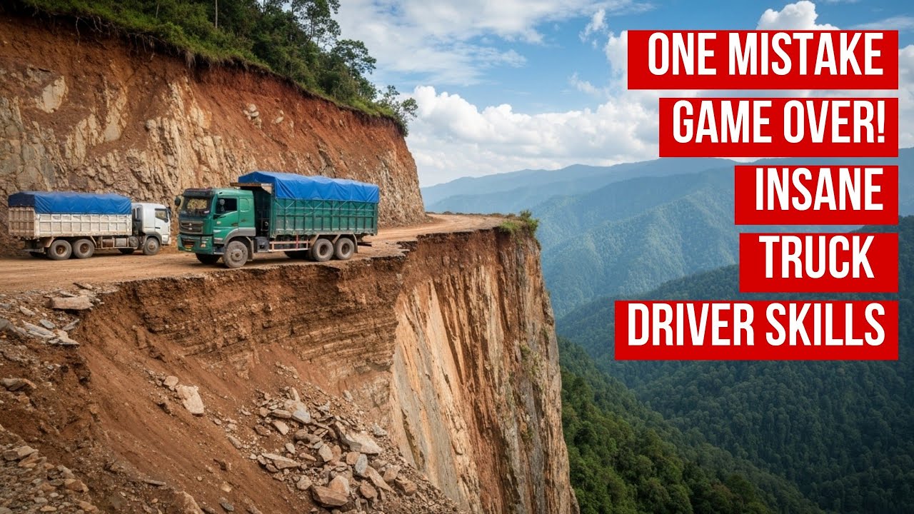 DANGEROUS Cliffside Road, Driving On Scary Road 💀💀#jcb #jcbvideo #truck #dangerousroads #offroad 