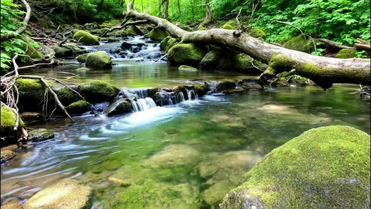 Calming Woodland Water Sounds Flowing into a Clear Forest Pool