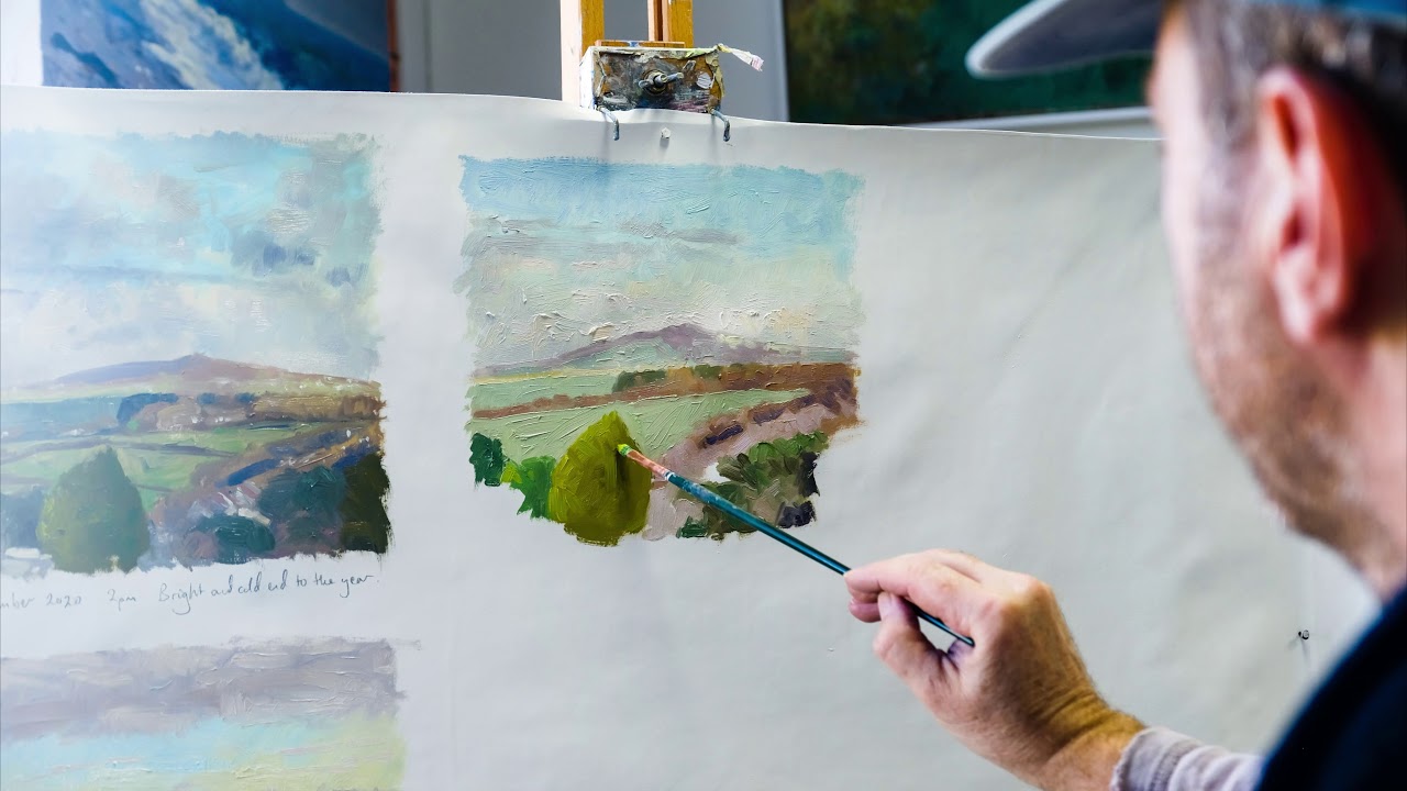 Oil painting looking out from the studio window - January 7th 2021 Krowji Redruth Cornwall