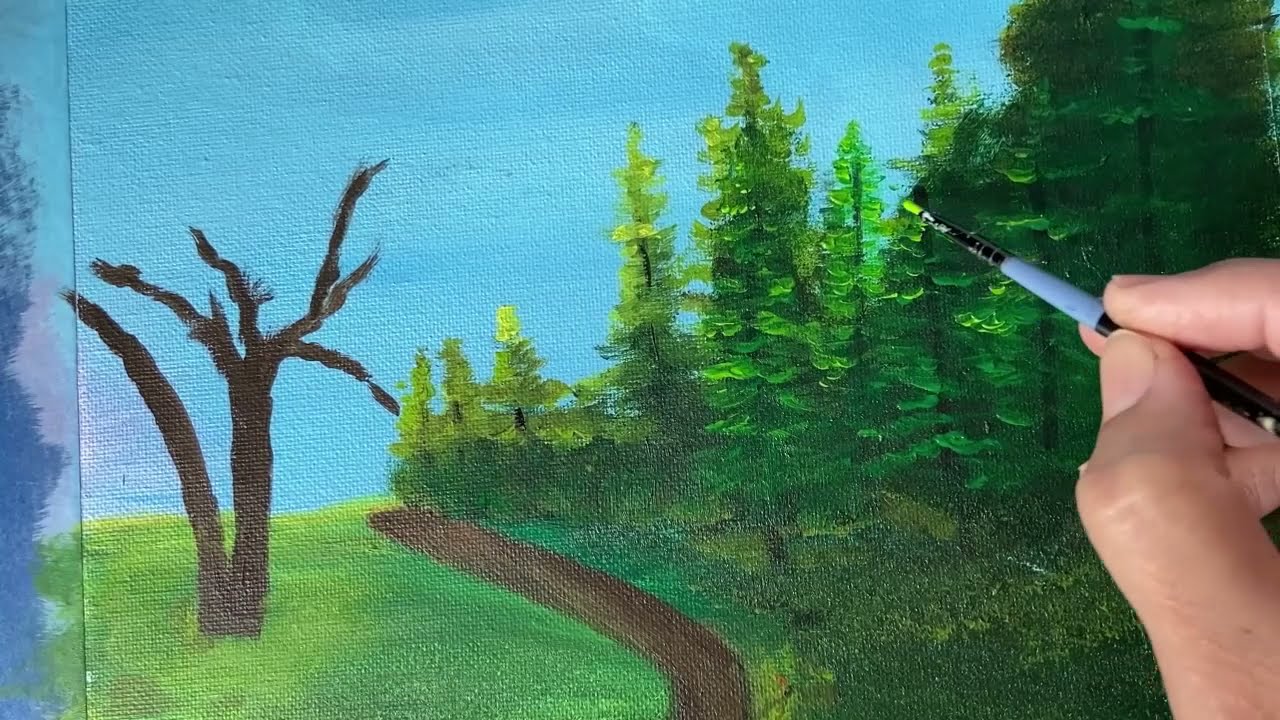 How to Acrylic painting on canvas-Spring landscape painting- cherry Blossoms