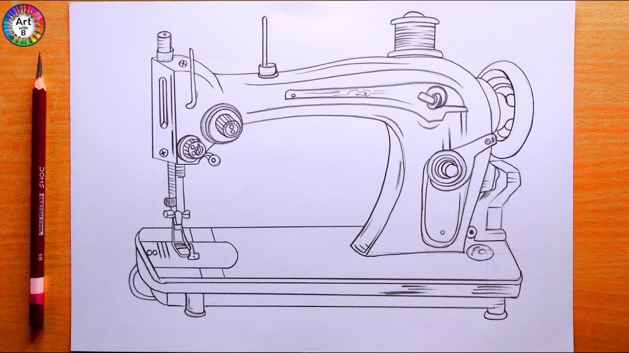 Sewing machine drawing | sewing machine diagram drawing | tailoring machine labelled diagram
