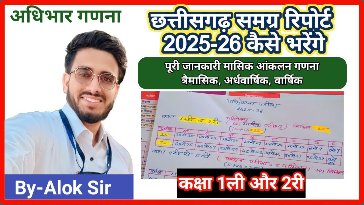 समग्र रिपोर्ट कैसे भरें, कक्षा 1ली , 2री, अधिभार गणना, मासिक आंकलन में ग्रेडिंग की पूरी जानकारी