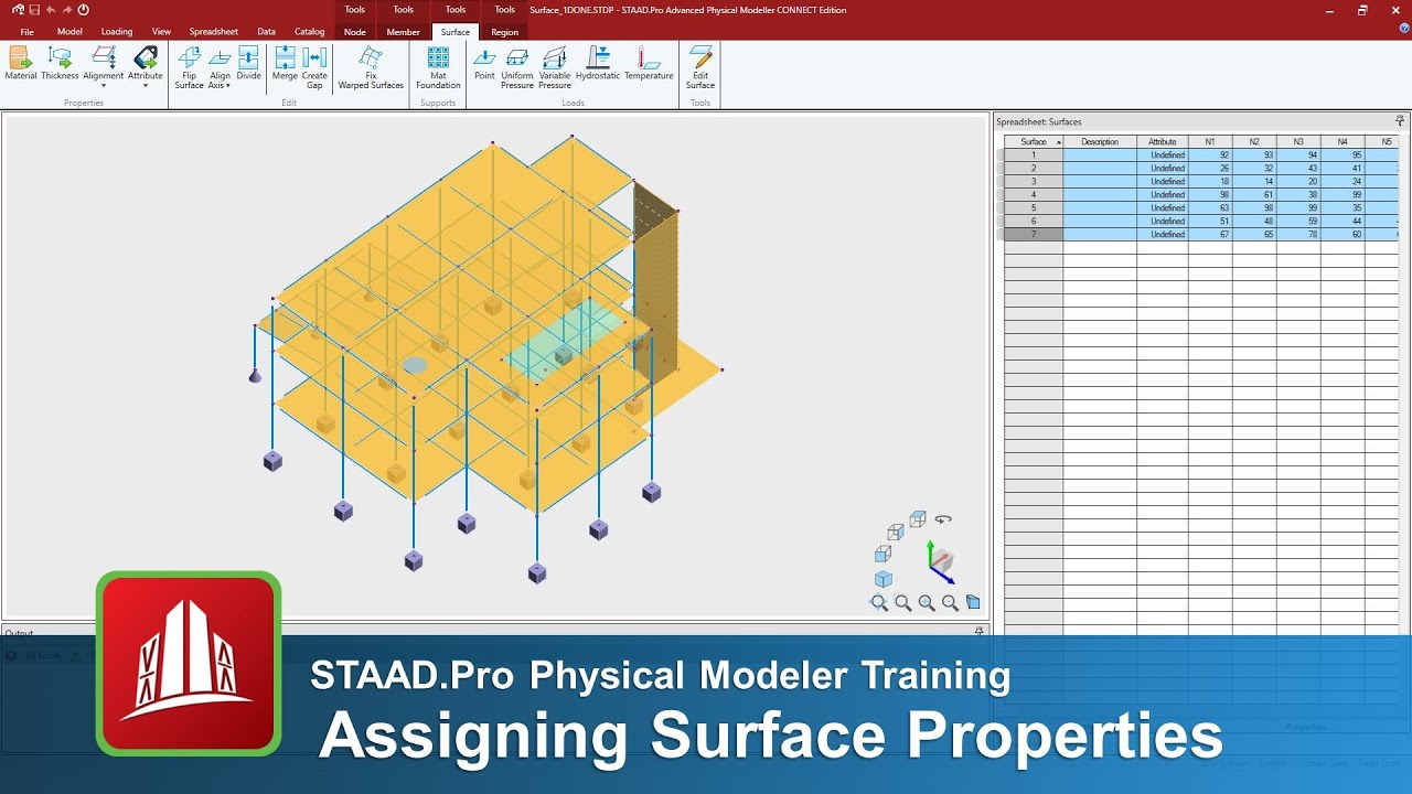 Assigning Surface Properties in the STAAD.Pro Physical Modeler