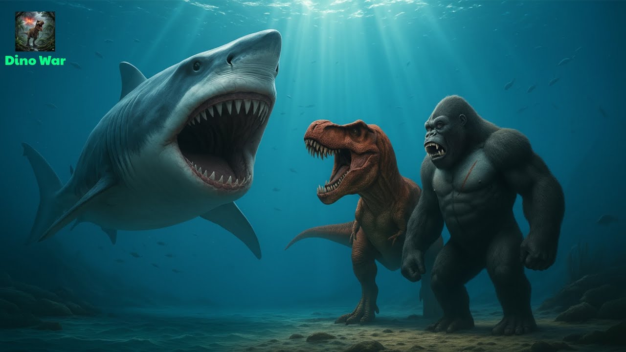 T-rex Tika & Kingkong vs the Legendary Megalodon in the Ancient Ocean