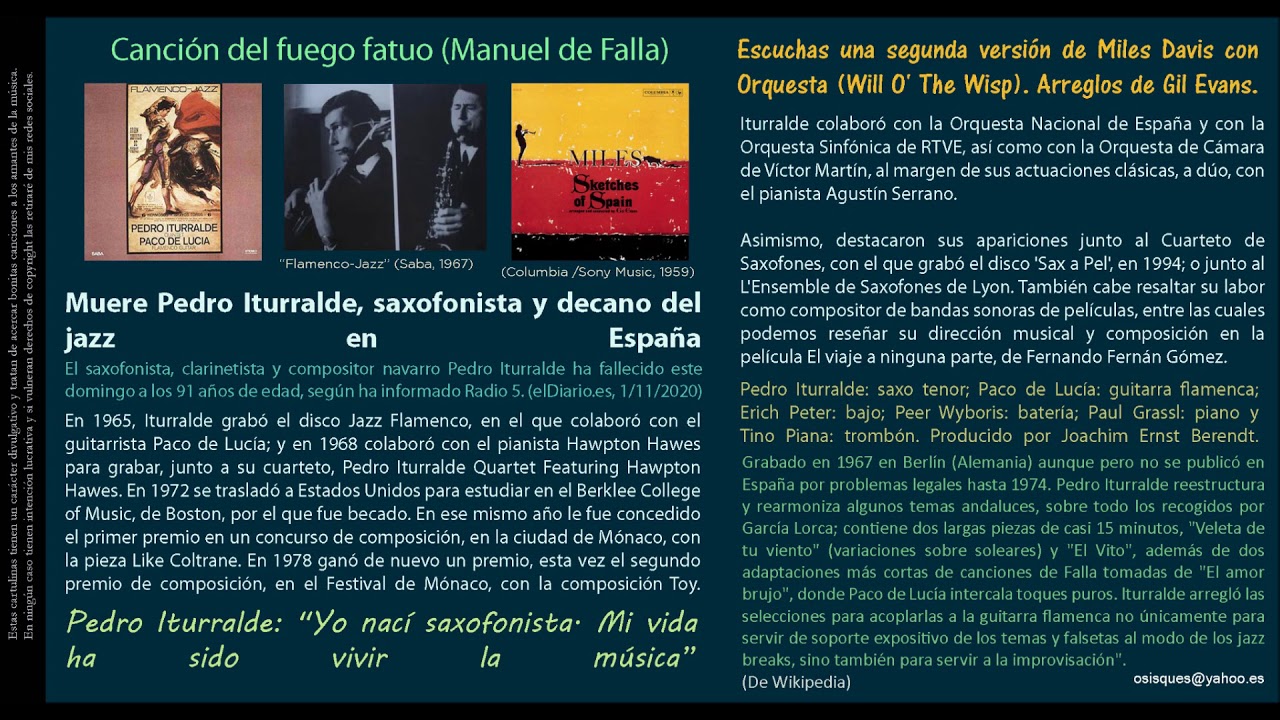 Canción del fuego fatuo (Manuel de Falla) - Pedro Iturralde Quintet con Paco de Lucía