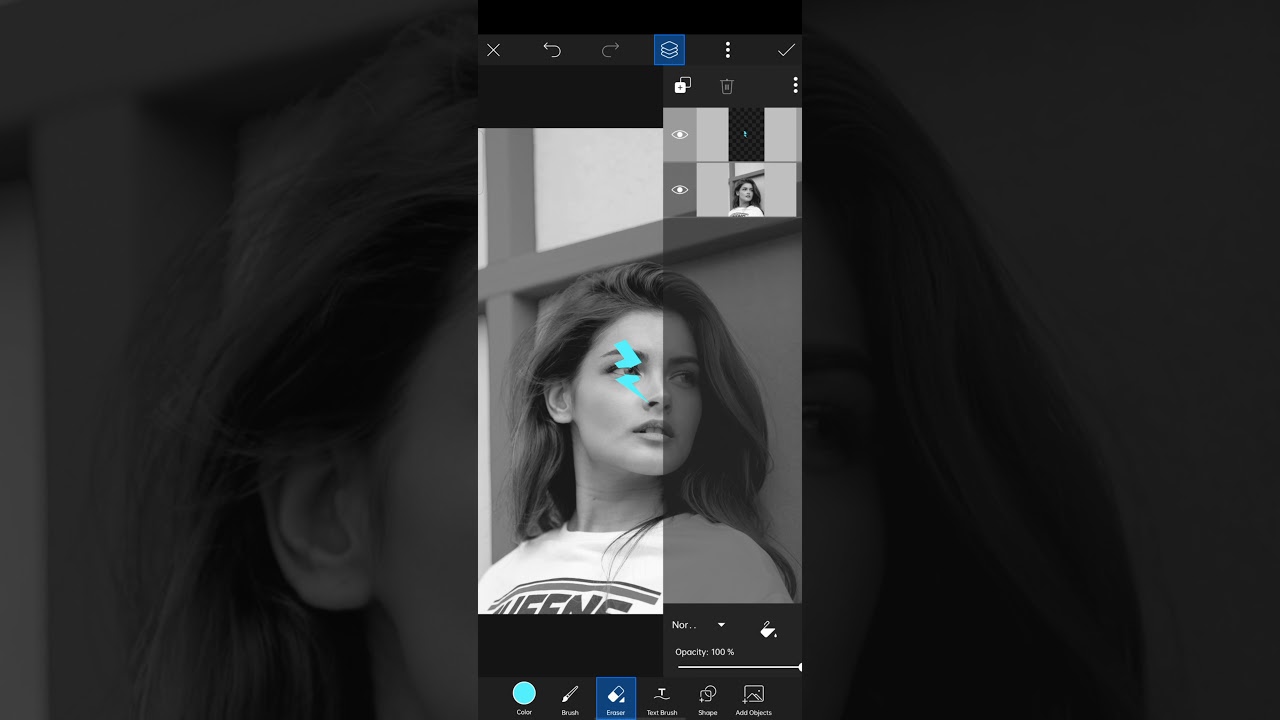 Picsart editing tutorial shorts || black and white effect with neon eyes 