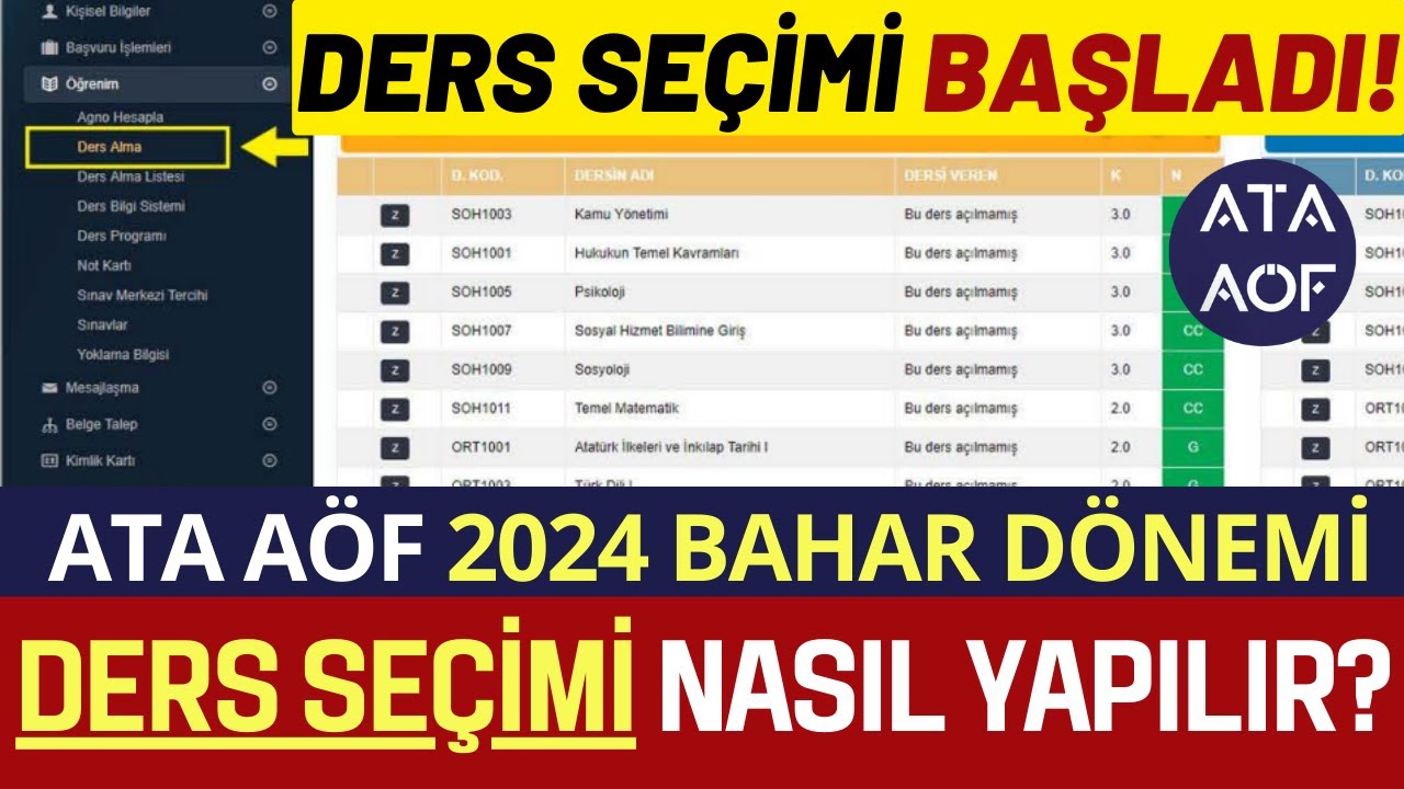 Ata Aöf 2024 Bahar Dönemi Ders Seçme Nasıl Yapılır? Ata Aöf Ders Kaydı, Kayıt Yenileme,