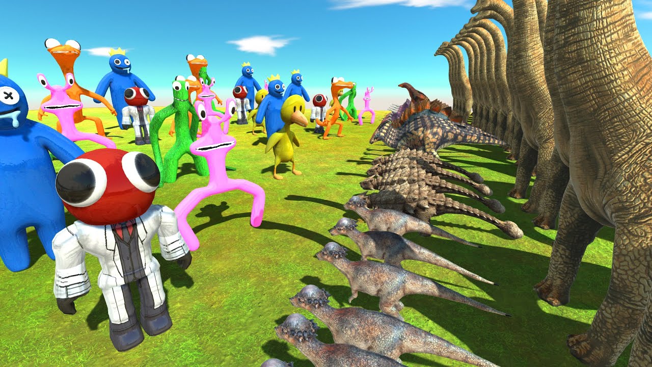 Herbivore Dinosaurs War | Rainbow Friends Attack - Animal Revolt Battle Simulator