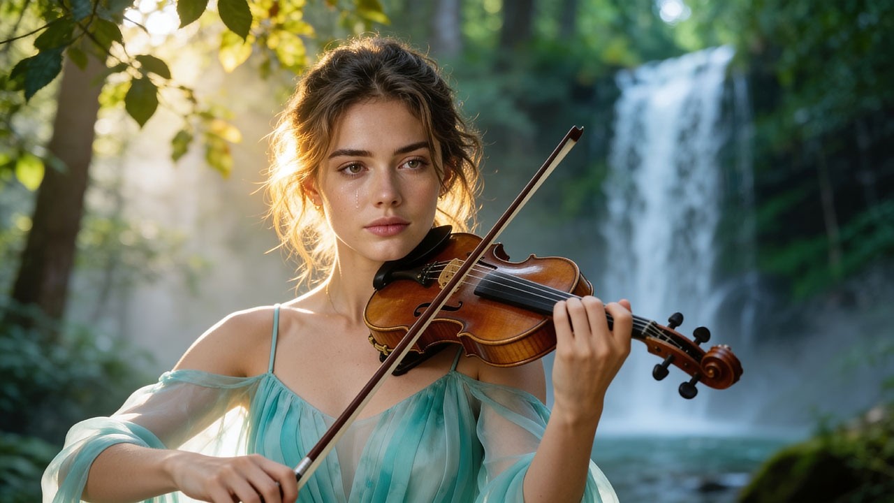 🎻🎹 Violin & Piano by the Misty Waterfall – 1 Hour Calm Relaxing Music for Sleep & Inner Peace