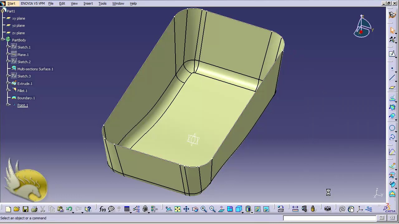 Catia V5 Essentials 06 Surface Design 002 Fillet Boundry Sweep Join Thick Surface