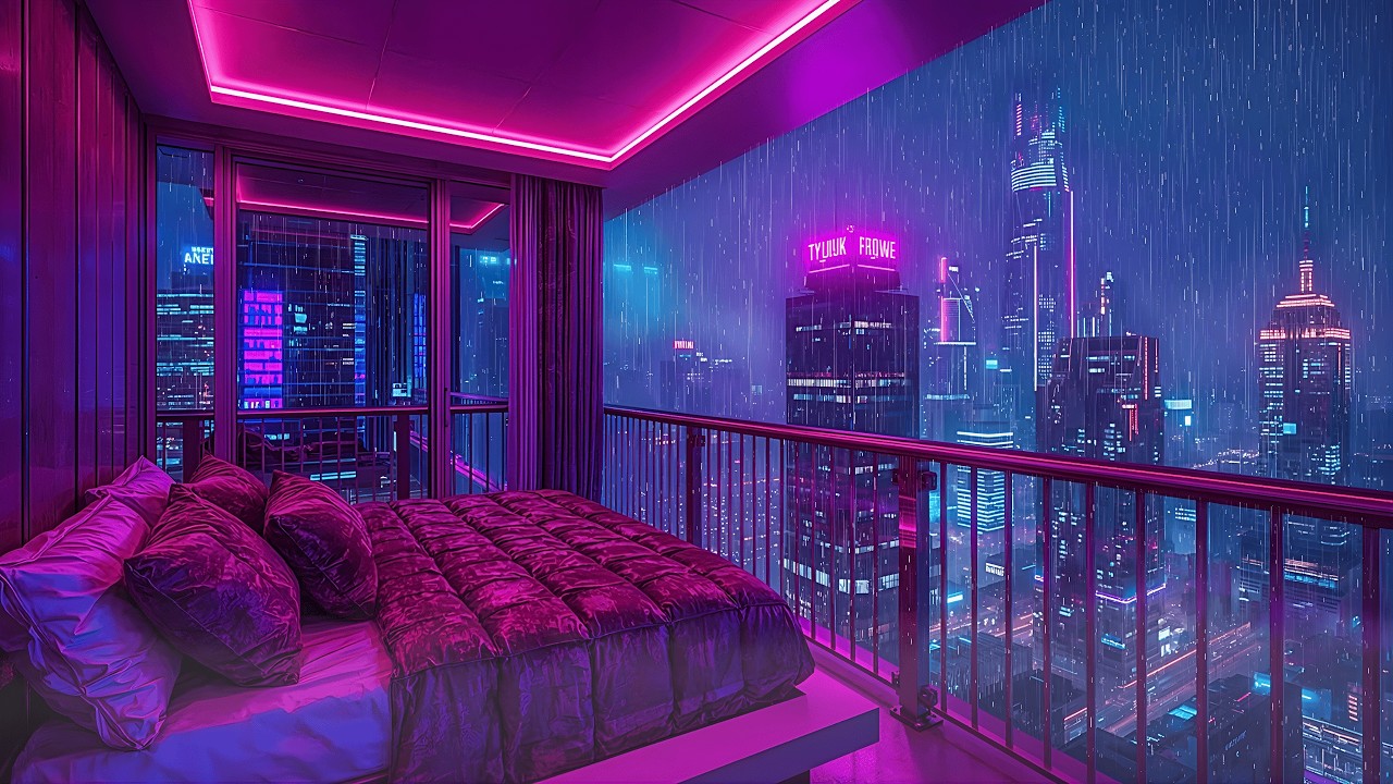 Lofi Rainy Nights 🌧️ – Futuristic Rainy Skyline Bedroom Vibes for Sleep, Chill & Midnight Focus | 4K