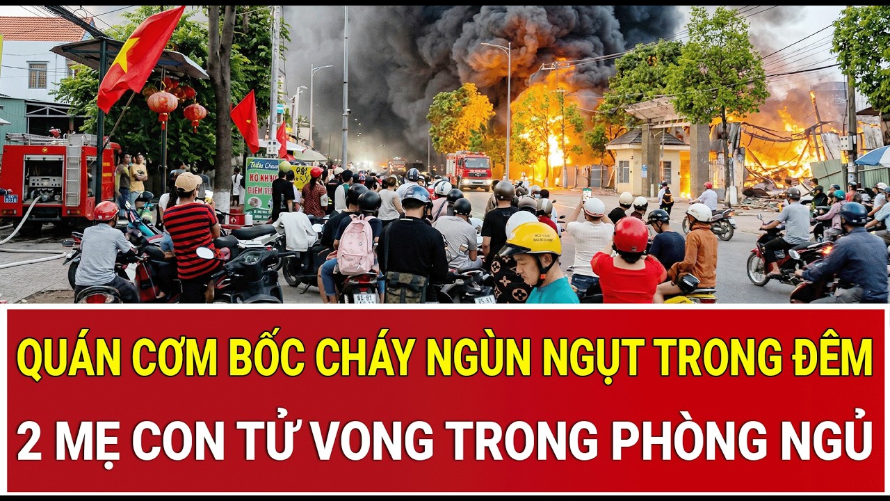 Qu&aacute;n cơm bốc ch&aacute;y ng&ugrave;n ngụt trong đ&ecirc;m: X&oacute;t xa ph&aacute;t hiện 2 mẹ con tử vong trong ph&ograve;ng ngủ