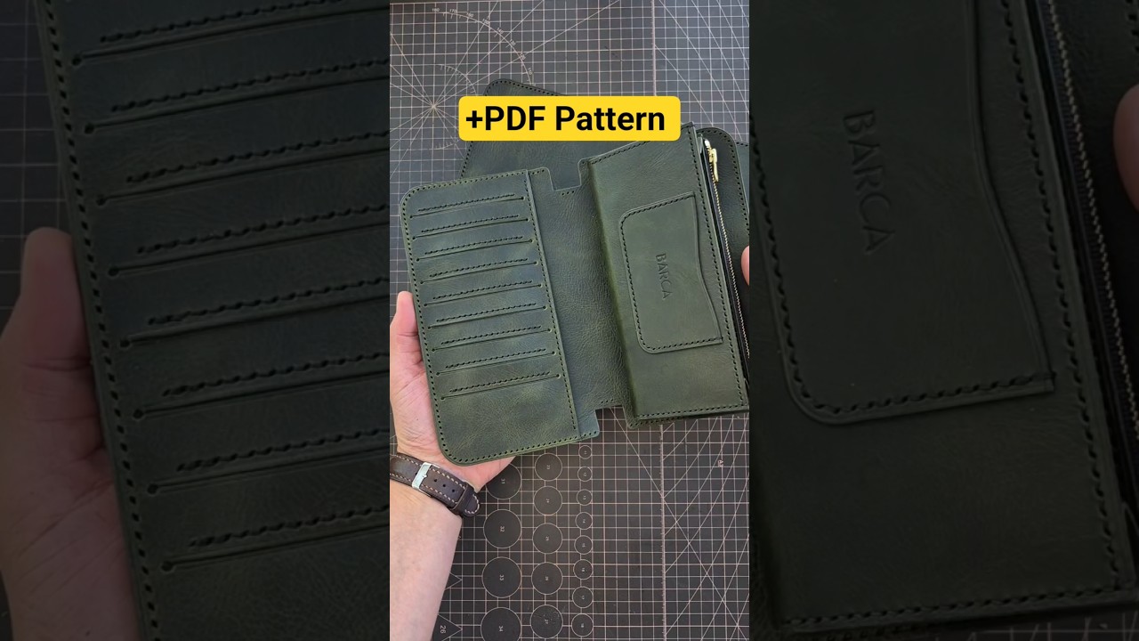Мужской клатч из кожи Wax Olive + PDF Pattern. Мужской клатч ручной работы из итальянской кожи.