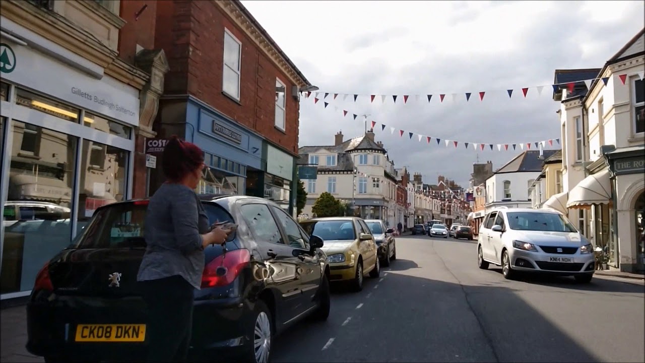 Budleigh Salterton UK, Beach front and High St ( first person view ) HD