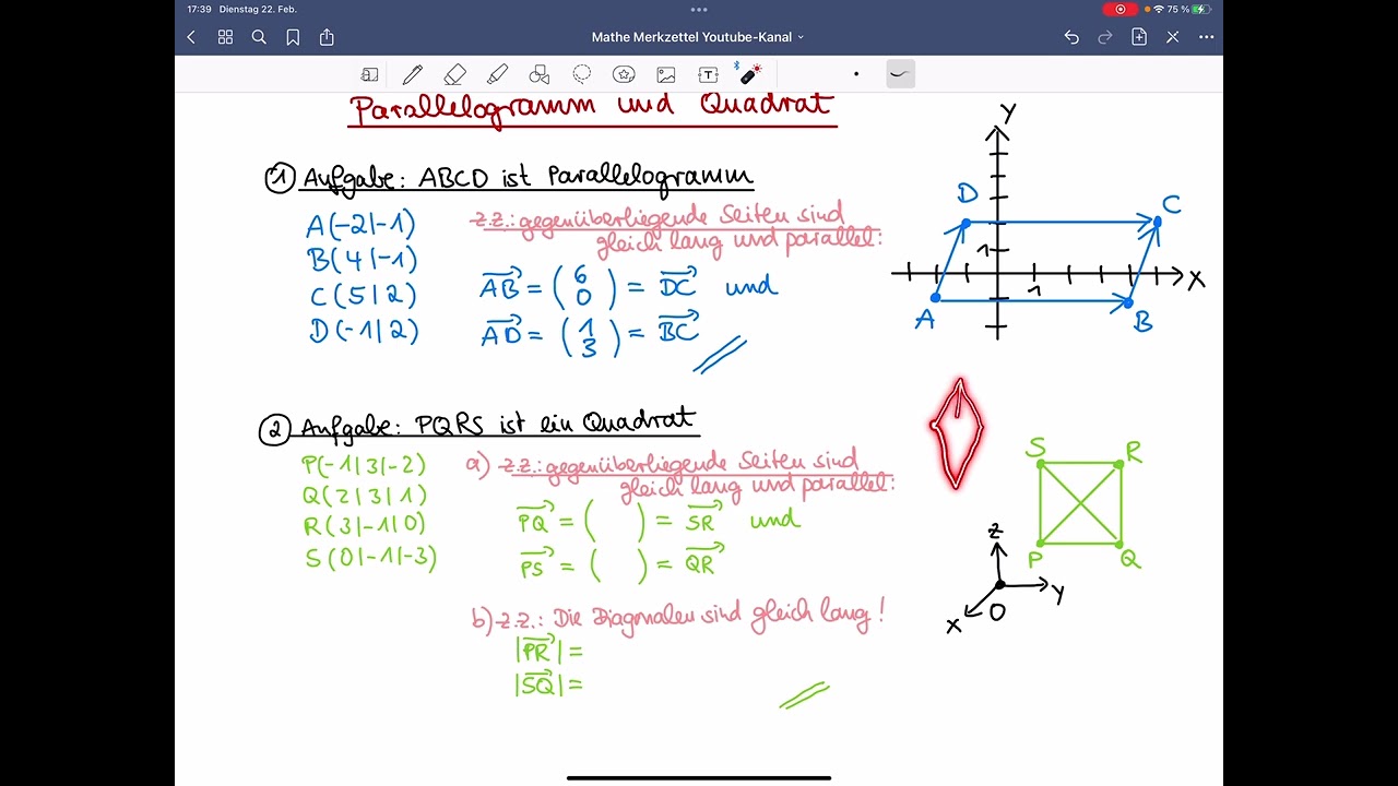 Vektoren, Nachweis Quadrat, Parallelogramm, analytische Geometrie￼