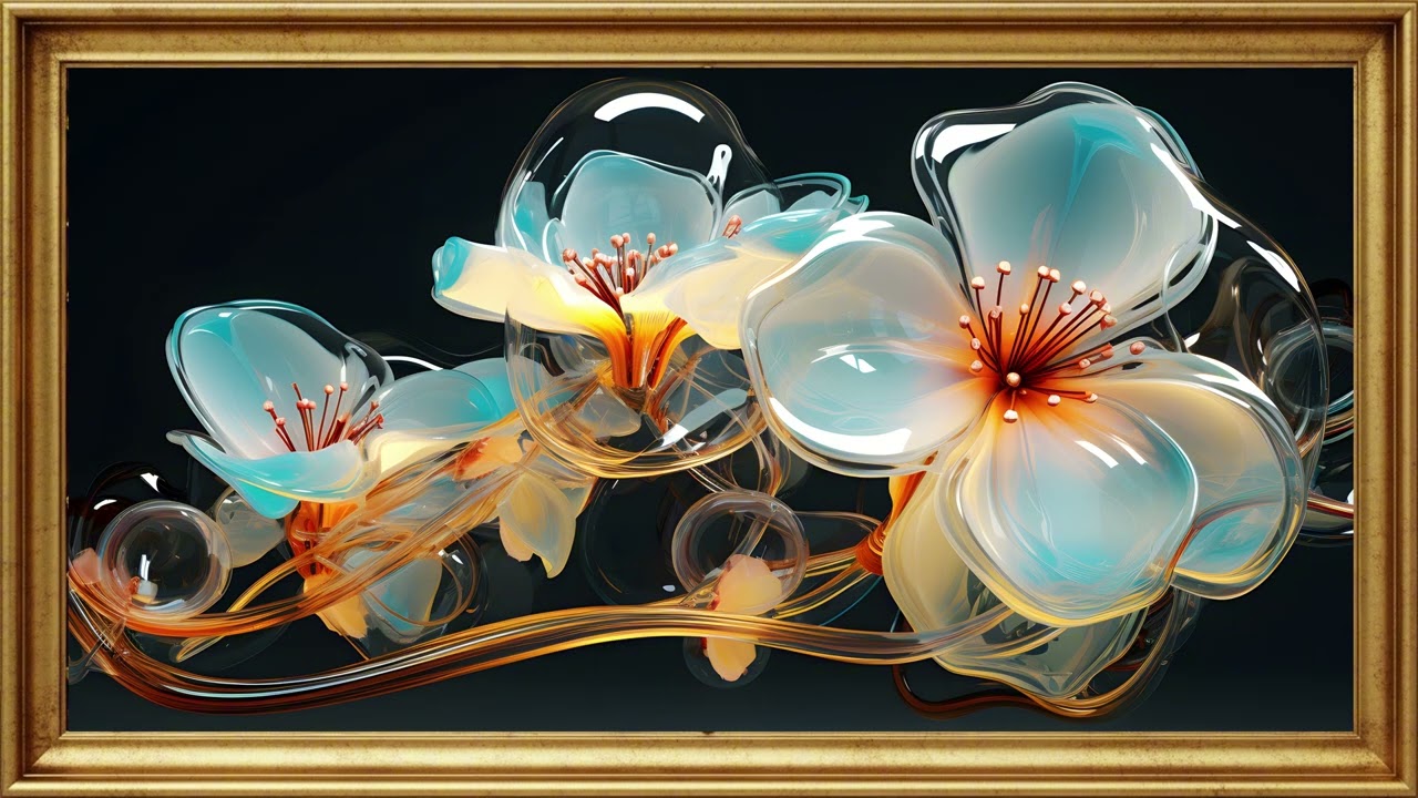 TV Frame - 3D Abstract Beautiful Glass Flowers 4K - 2Hrs