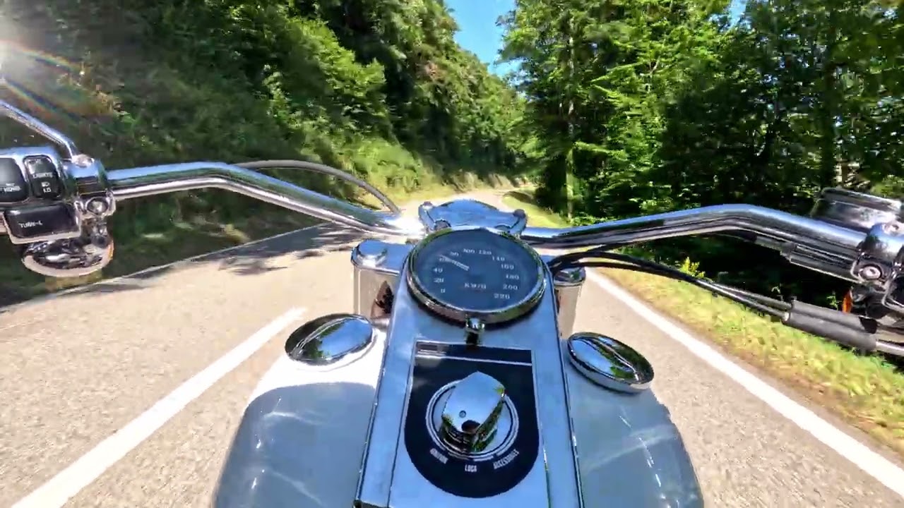 1998 Harley Davidson Evo FLSTF FatBoy Full Sound Ride Saint-Ursanne to Develier Switzerland