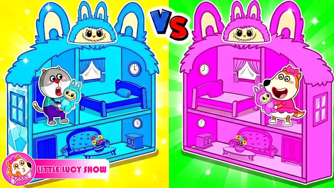 Little Lucy Show 🎀 Pink vs Blue Challenge: We Build Amazing Doll House | Sharing Lesson