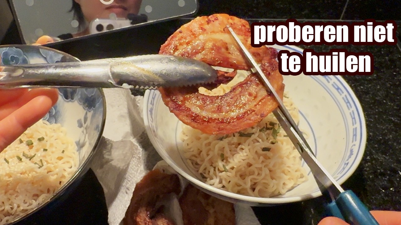 Blij en verdriet in deze kookvideo. Airfryer eieren uitproberen met speklap en noodles. Rustgevend❣️