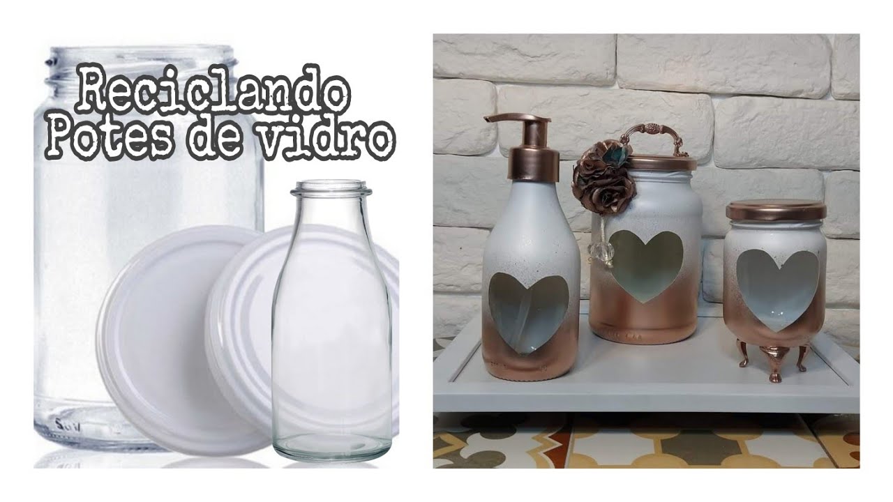 DIY Kit lavabo / banheiro decorado - Reciclando Vidros de Conserva,  como decorar potes de vidros