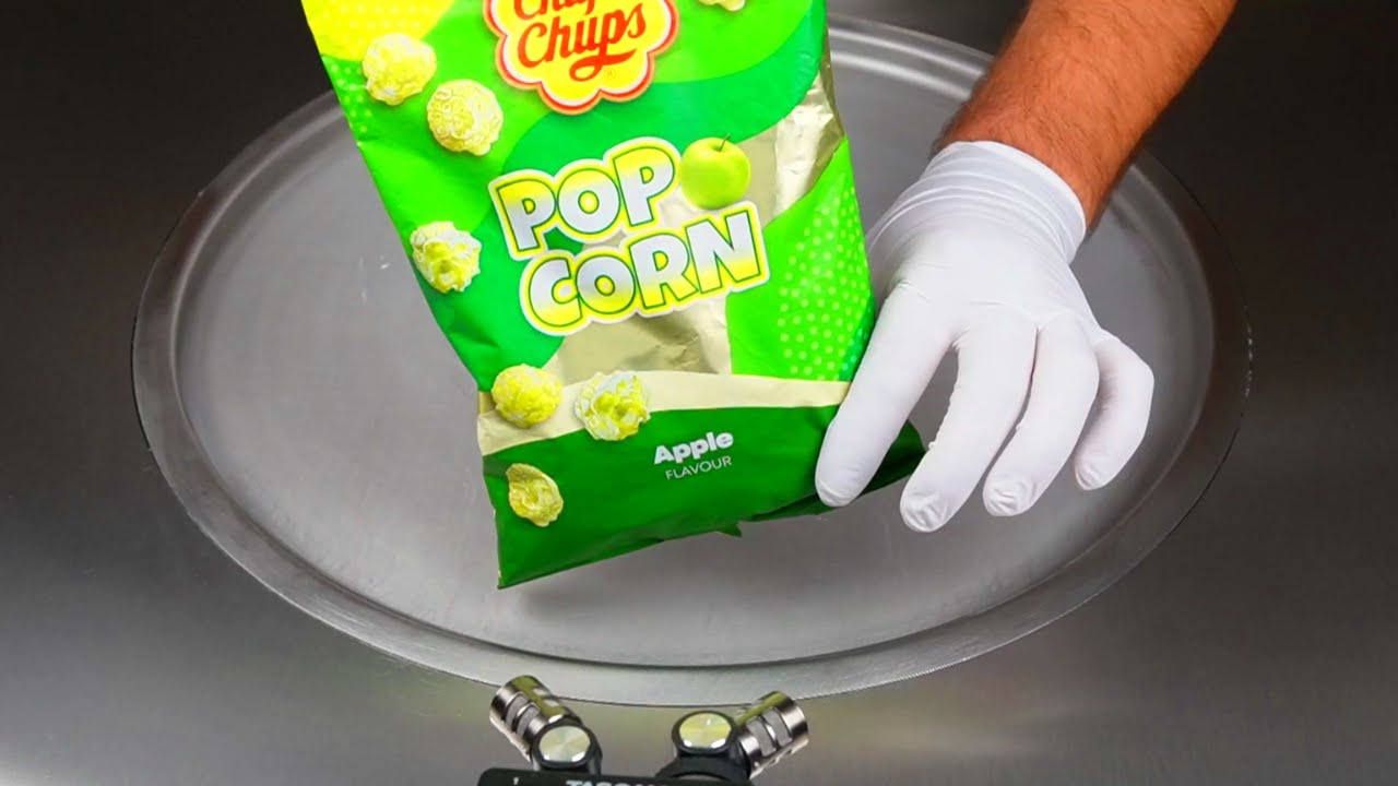 How to make CHUPA CHUPS POPCORN APPLE ice cream rolls at home (-30°C) | No Talking | ASMR