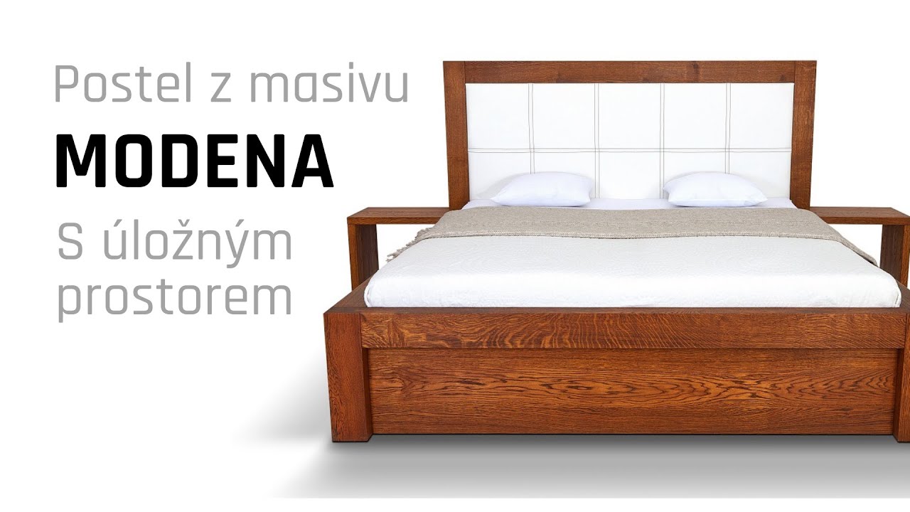 Postel s úložným prostorem z drásaného masivního dubu MODENA