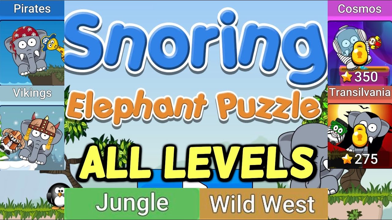 SNORING ELEPHANT PUZZLE ALL LEVELS 1 - 144 [ JUNGLE WILD WEST PIRATES VIKINGS TRANSILVANIA COSMOS ]
