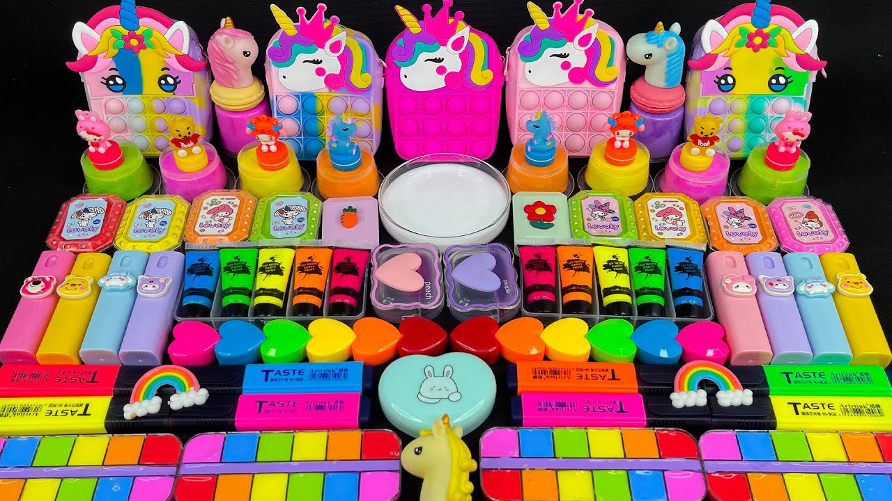 Rainbow Unicorn ASMR Slime Mixing 🦄🌈 | Satisfying, Colorful, Glossy & Crunchy Slime Sounds