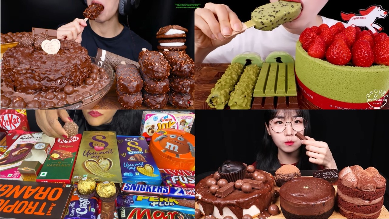 HUGE CHOCOLATE CAKE EATING CHALLENGE,CHOCOLATE ICE CREAM CHALLENGE,STRAWBERRY,MOCHI,BALL,EATING SHOW