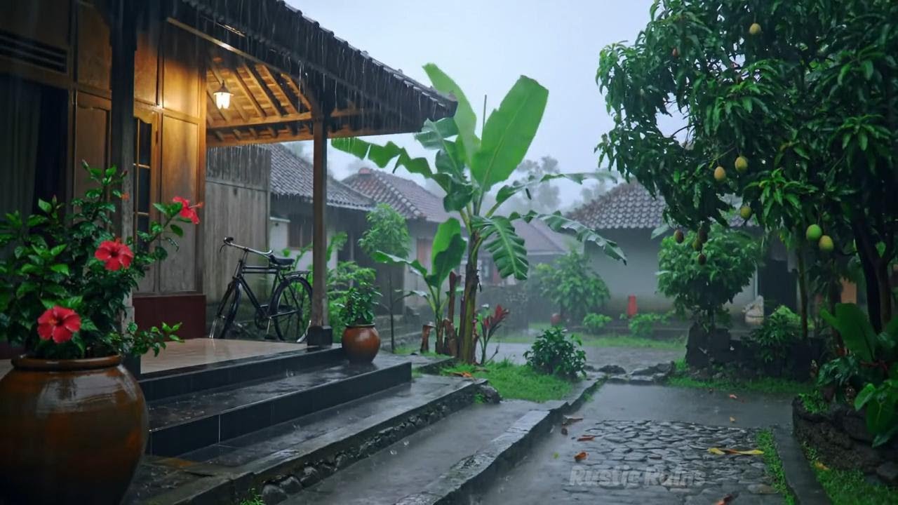 Cozy Rain in the Countryside with Onthel Bike by the Porch 🚲
