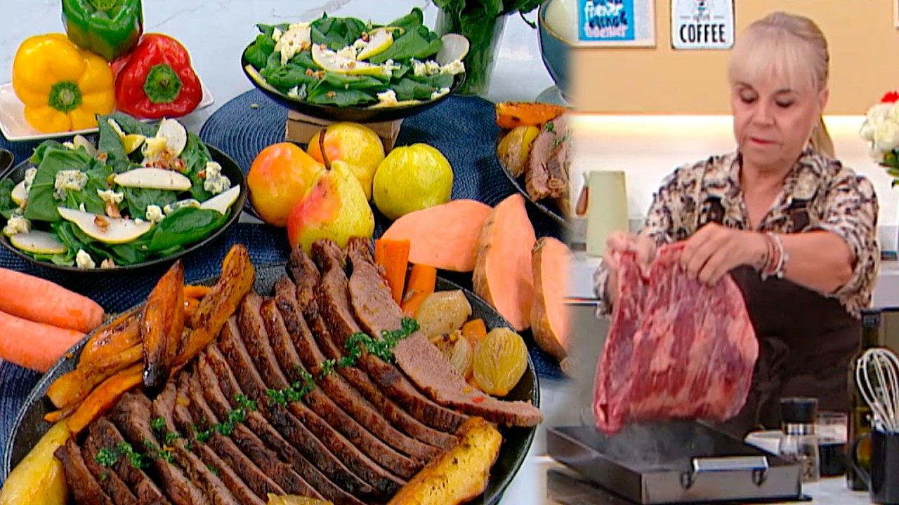 TAPA DE ASADO AL HORNO CON ENSALADA DE ESPINACA Y PERA: una receta imperdible de Claudia Villafañe