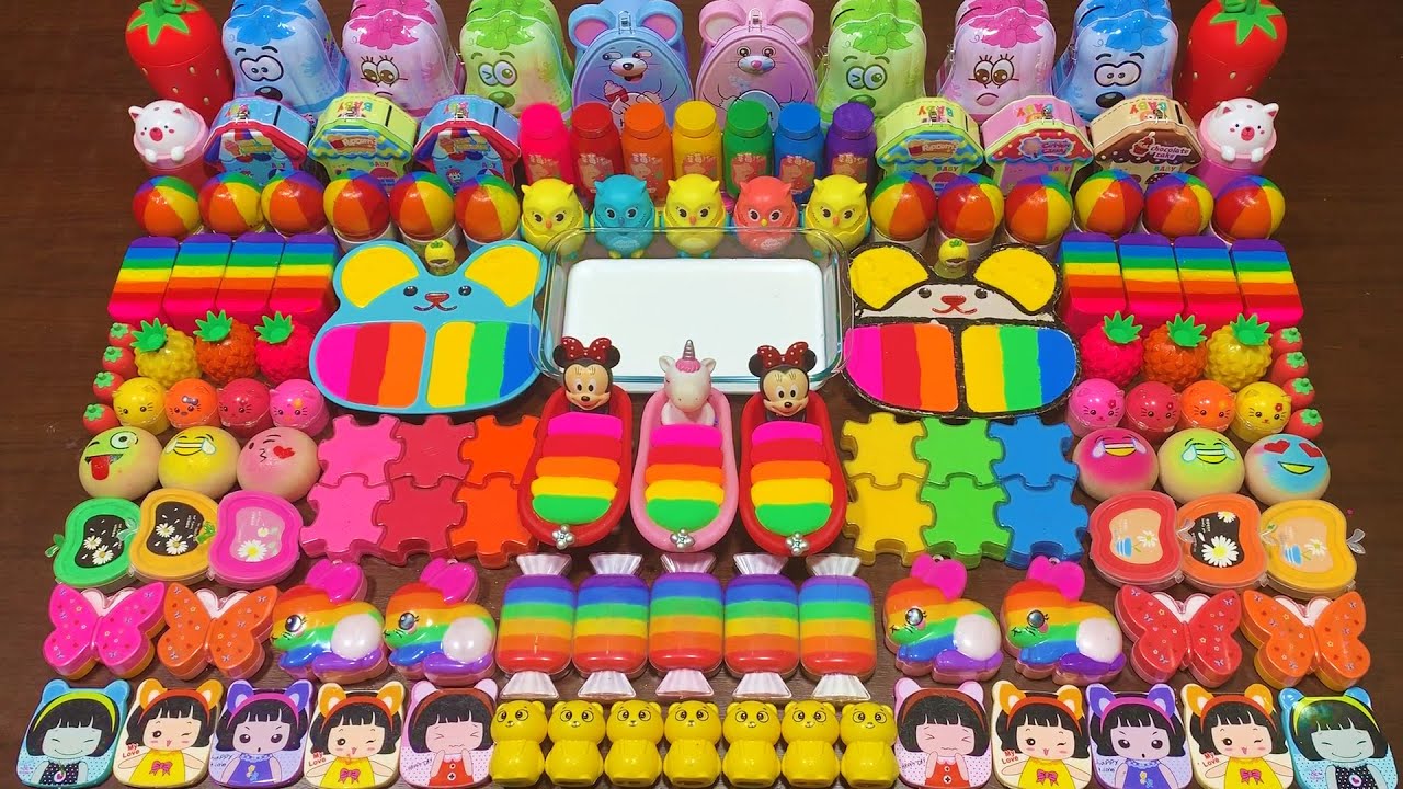 RAINBOW SATISFYING WITH CLAY MAKEUP AND FOAM! Mixing Random Things Into GLOSSY Slime #953