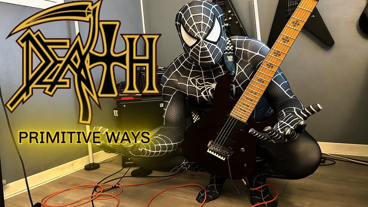 Death - Primitive ways Chuck Schuldiner Lead guitar cover vocal with Rick Rozz solo and lyrics video