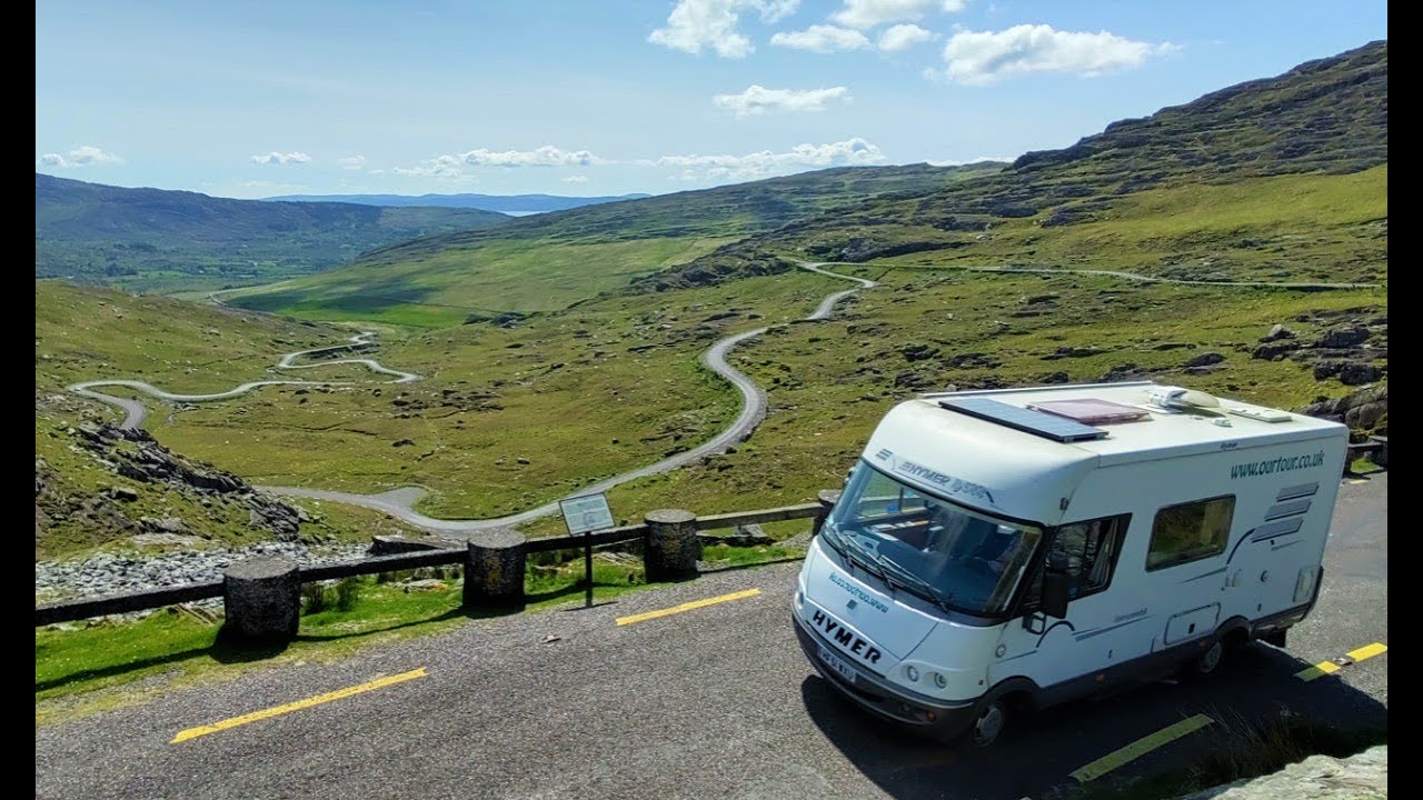 Driving a motorhome over the Healy Pass on the Beara Peninsular in Ireland