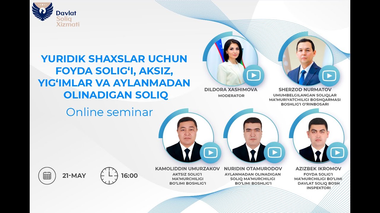 Yuridik shaxslar uchun foyda solig‘i, aksiz, yig‘imlar va aylanmadan olinadigan soliq