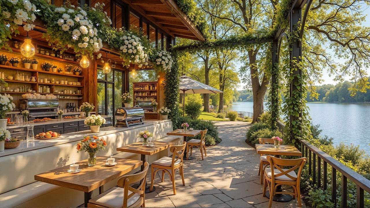 Джаз Для Отдыха В Кофейне Lakeside Coffee Shop | Расслабляющая Фортепианная Джазовая Музыка И Звуки