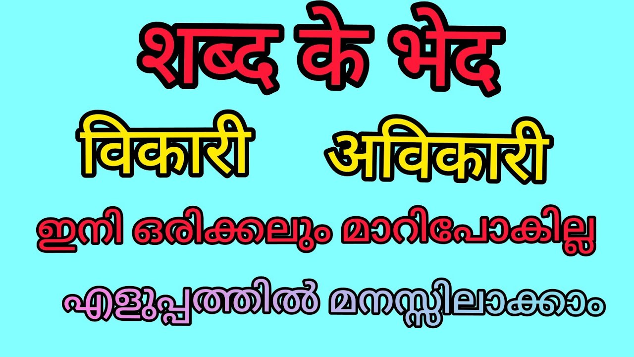 @ शब्द के भेद // विकारी शब्द और अधिकारी शब्द// Malayalam explanation