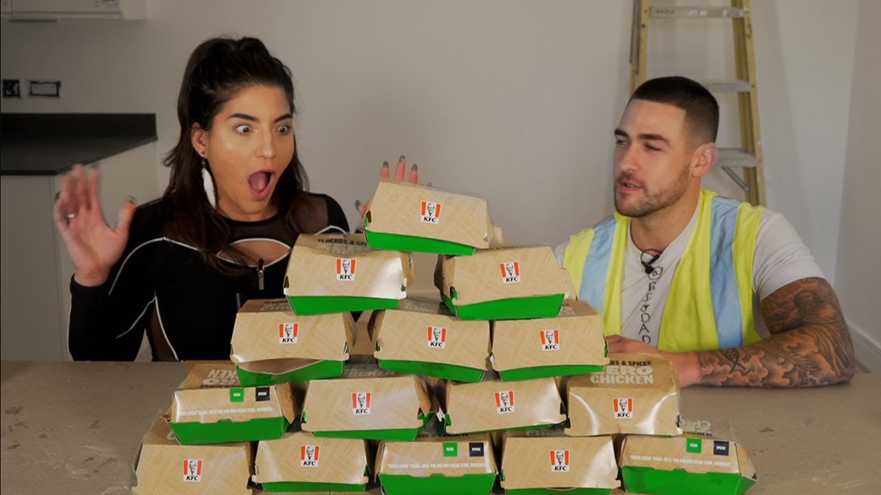 Leah Shutkever Speed Eats KFC Burgers Vs. British Builder | #GirlVsfood | KFC Vegan Burger