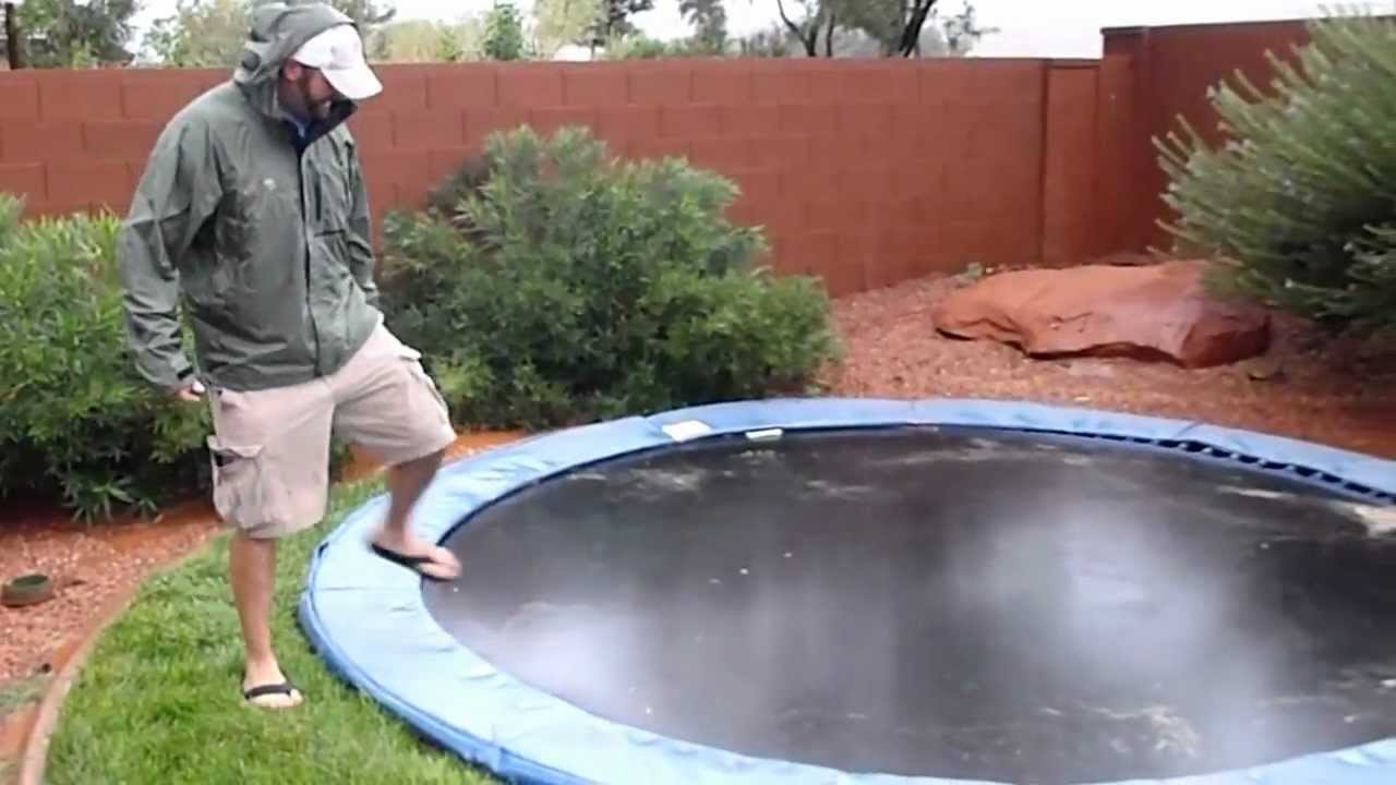 In-ground trampoline during flash flood.