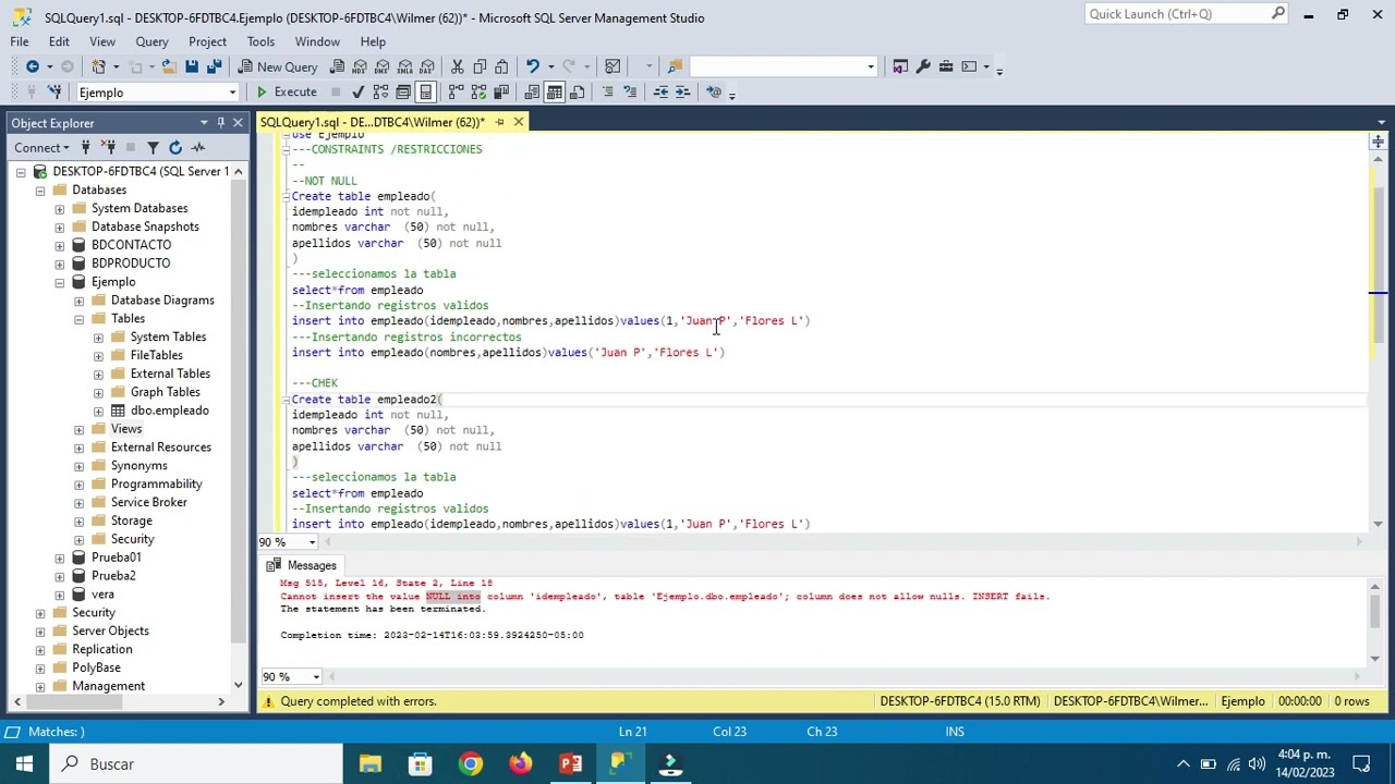 1- Uso de Constraints en SQL SERVER 2022