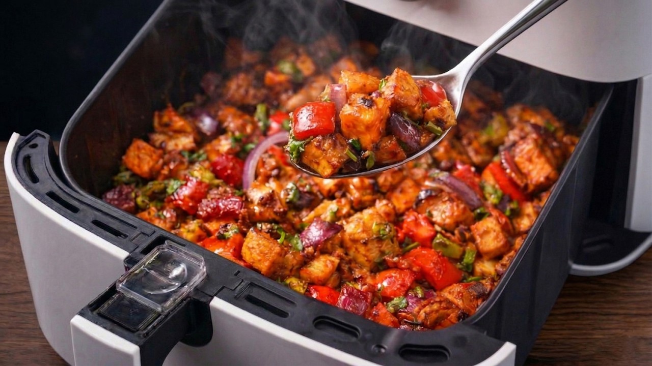 H&auml;hnchen, Aubergine & Gem&uuml;se in die Hei&szlig;luftfritteuse &ndash; und DAS passiert&hellip; Schnelles Abendessen!