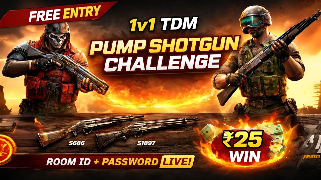 BGMI 1v1 TDM LIVE 🔥 PUMP SHOTGUN ONLY | FREE ENTRY | ₹25 WIN