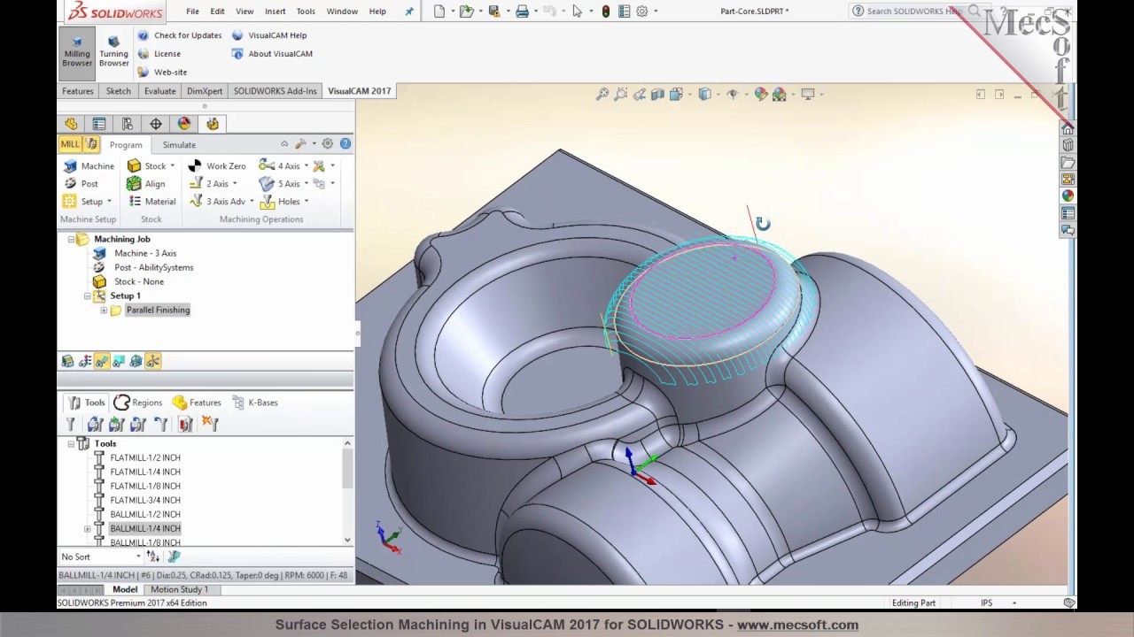 Surface Selection Machining in VisualCAM 2017 for SOLIDWORKS