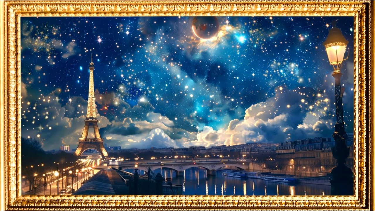 4K Parisian Starry Night | Framed Art Screensaver | Beautiful Screensaver | Fantasy Wallpaper