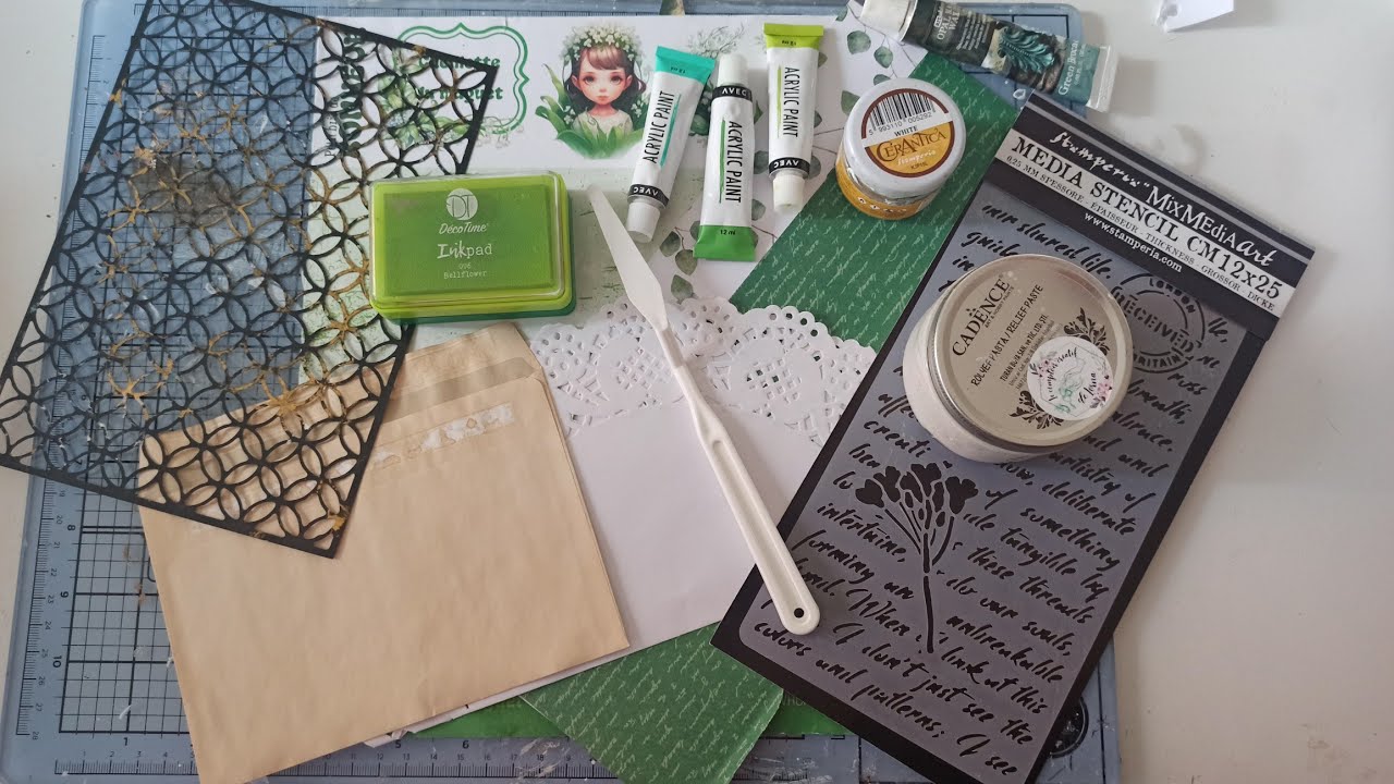 Je relève un défi ... Décorer une enveloppe ton vert et blanc 