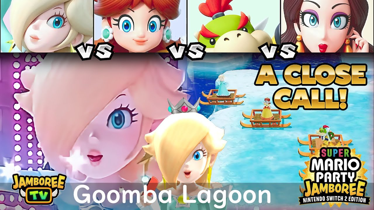 Super Mario Party Jamboree TV Rosalina vs Daisy vs Bowser Jr vs Pauline in Goomba Lagoon
