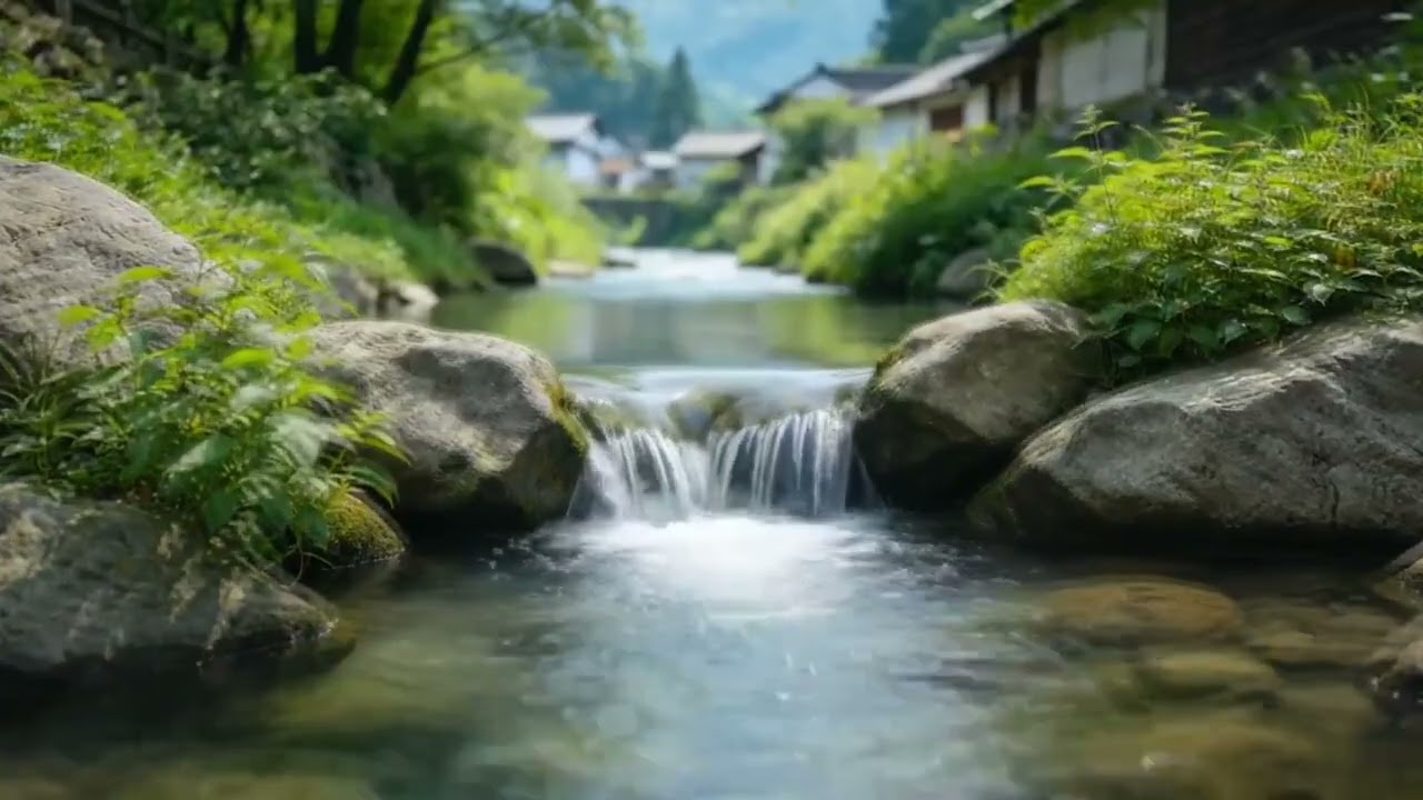 Relaxing Forest Stream Sounds🌿Crystal Clear Waterfall Peaceful Nature Village|Calm Ambience forSleep